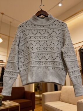 Chelsea & Theodore Gray Pointelle Mock Neck Sweater